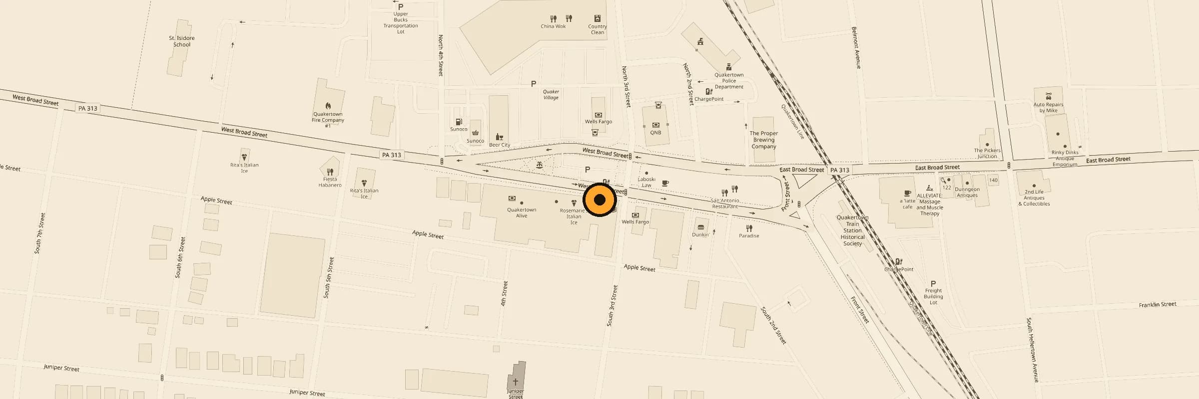 Map showing 308 W Broad St, Quakertown, PA 18951