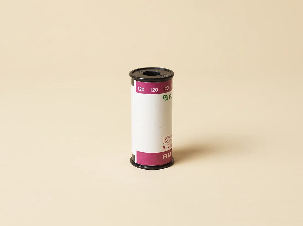 Paper-backed 120 roll film on a black spool