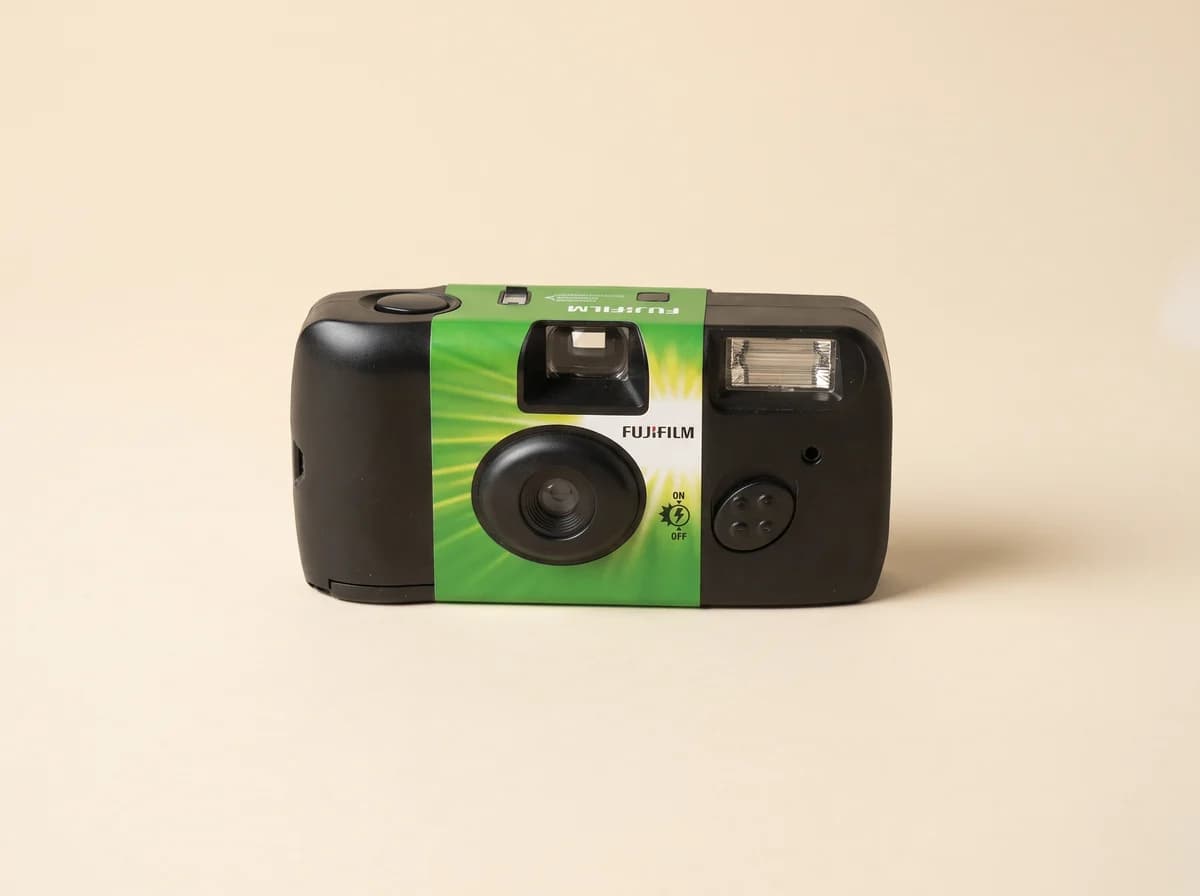 Green and black single-use film camera